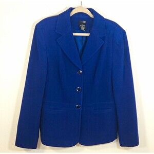 East 5th Women's Blue Solid Button Front Collared Lined Blazer Size 12T Tall